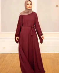 Hot sale in Dubai, Middle East, solid color plus size lace-up Muslim dress