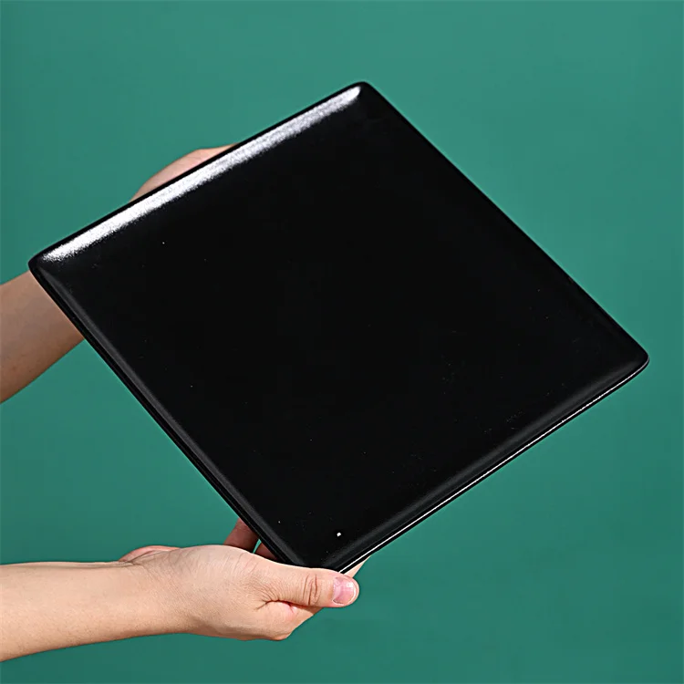 10 inch 11 inch 12 inch big black porcelain square plate Shrinkage dot black glaze serving flat dish