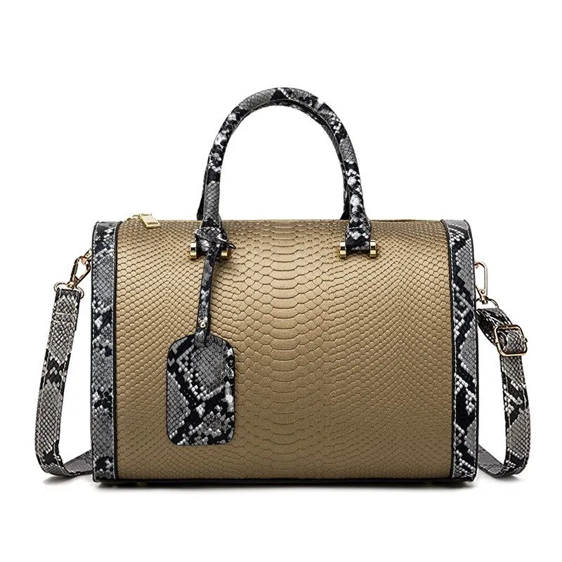 custom Boston Bag Women Pillow Handbag Ladies Serpentine Embossed PU Leather Design snake leather handbag