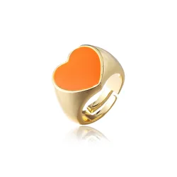 Women 18K Gold Plated Ring Heart Shape Plain Enamel Ring Handmade Enamel Heart Signet Ring