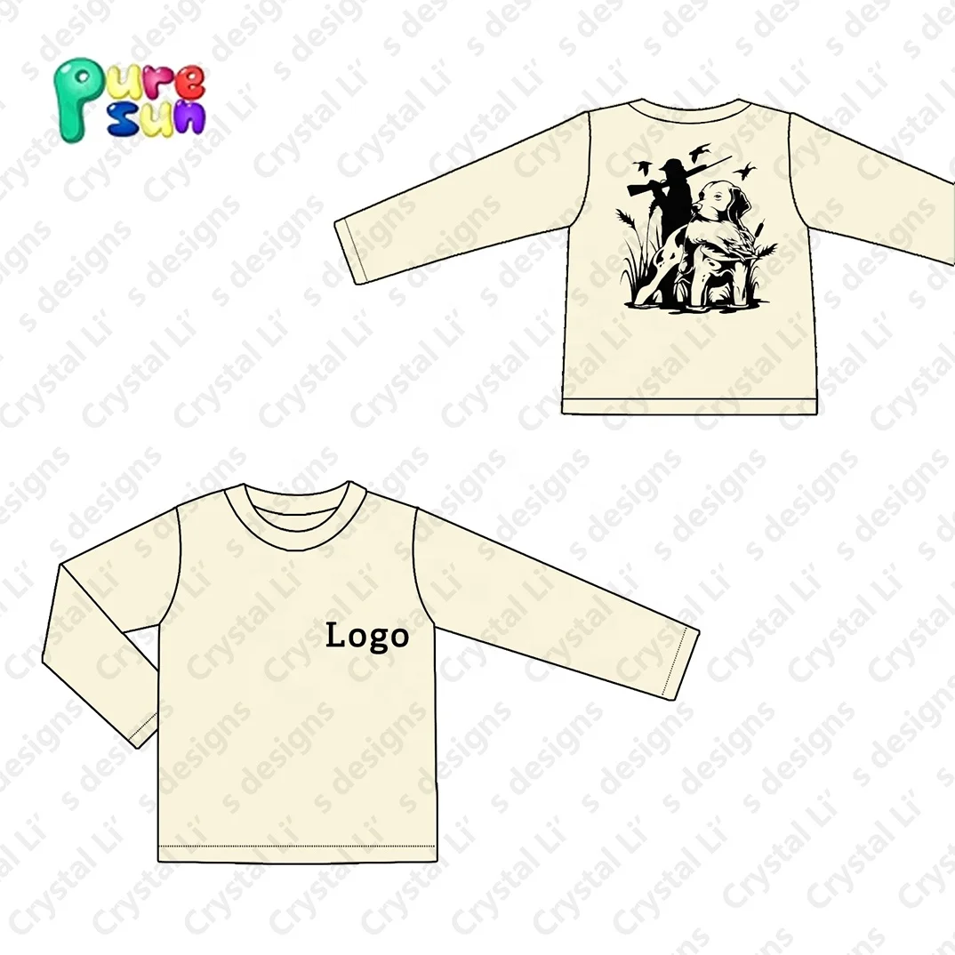 Custom logo Kids t Shirt Hot Stamping Long Sleeve  Boy Shirts Cotton Custom Shirt For Hunting Boy