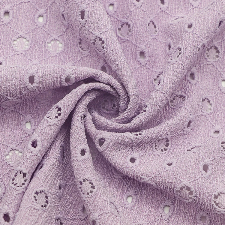 Fashion Polyester Jacquard Stretch Knit Garment Plain Dyed Hole Jacquard Skirt Dress Fabric