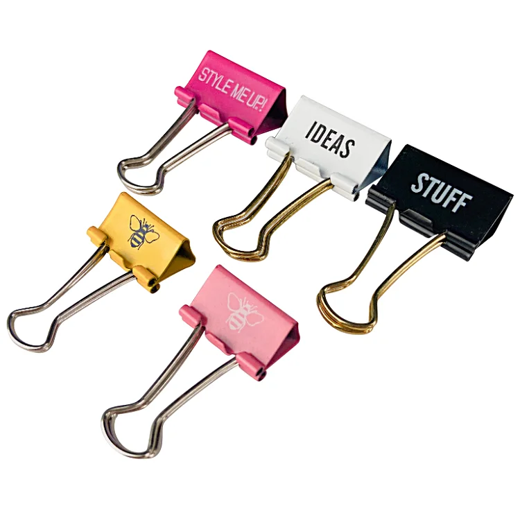 Custom logo printing colored metal office binder clip stationery bulldog clip