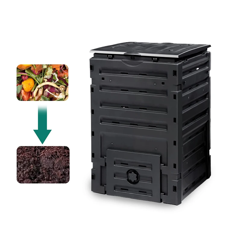 500L Large Compost Bin Lightweight BPA Free Snap-on Top Lid Aeration System Garden Compost Box