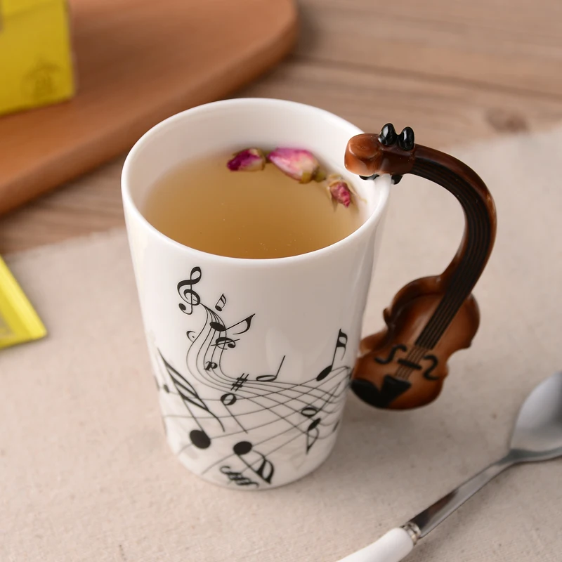 
Fancy Mugs for Novelty Gifts Music Violin Style Guitar Ceramic Mug, Coffee Tea Milk Stave Cups 