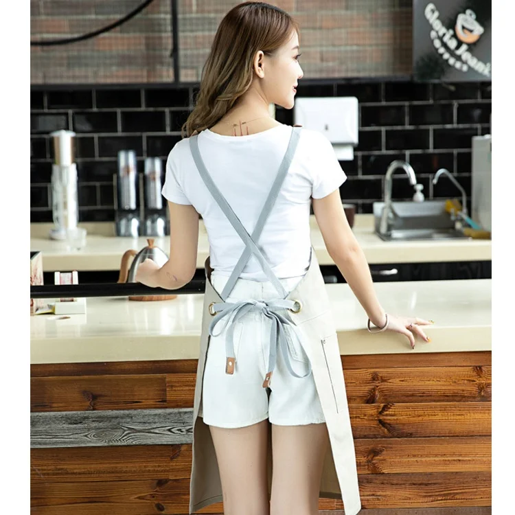 Printed logo fashion kitchen cafe barbecue milk tea store denim canvas wearable work apron