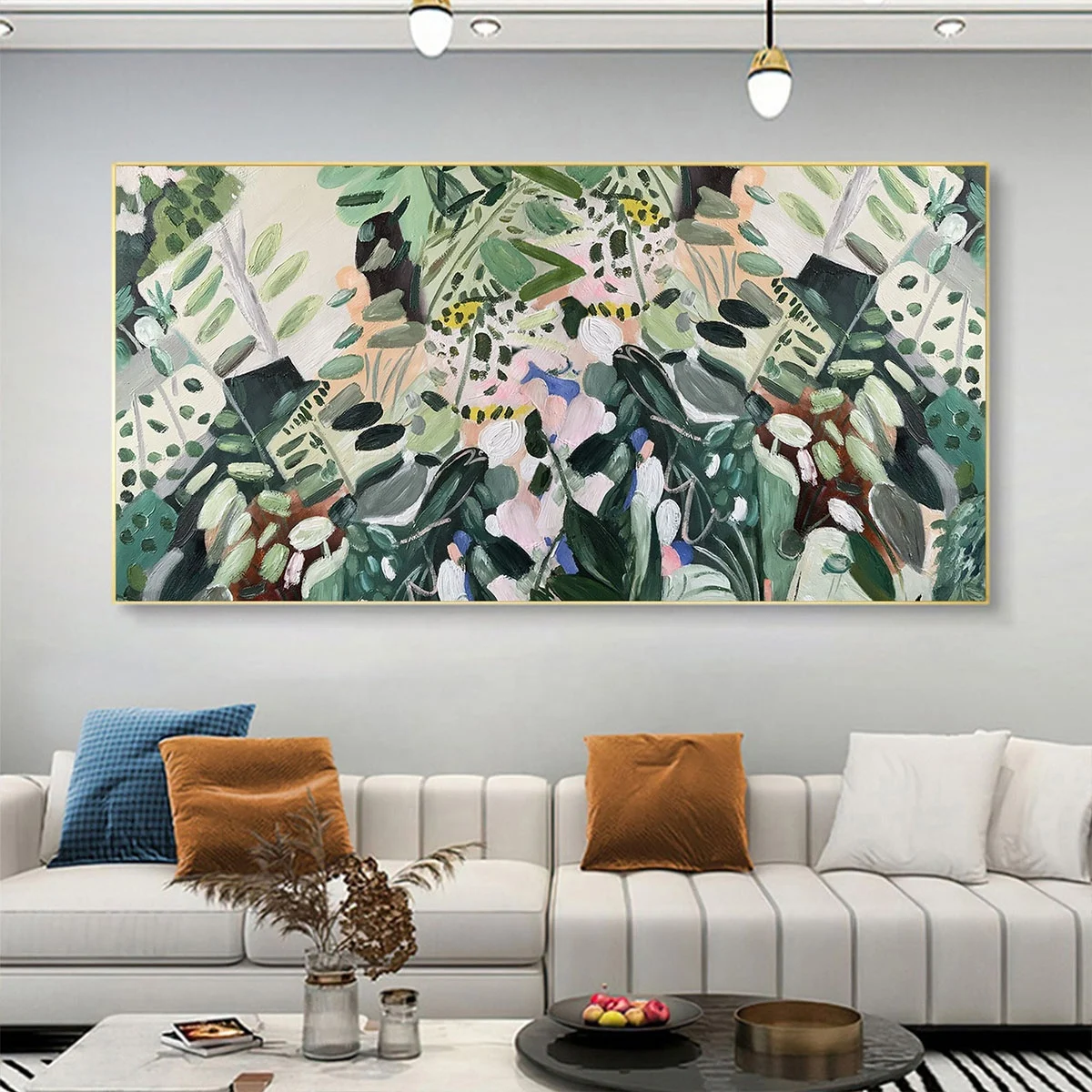 Home Decor Abstract Green Flowers Oil Painting art Canvas Large Modern Floral Acrylic Painting Boho Living Room Wall Art Decor