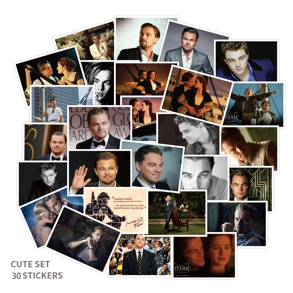 30pcs/Pack Leonardo DiCaprio Stickers Waterproof Skateboard Motorcycle Guitar Luggage Laptop Bicycle Sticker Kids Toys