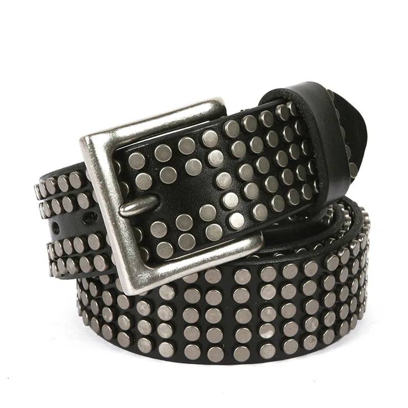 Western Cowhide Studs Belts Genuine Leather Luxury Belt Nickel Color Conchos Punk Studded Rivets Belts for cool man