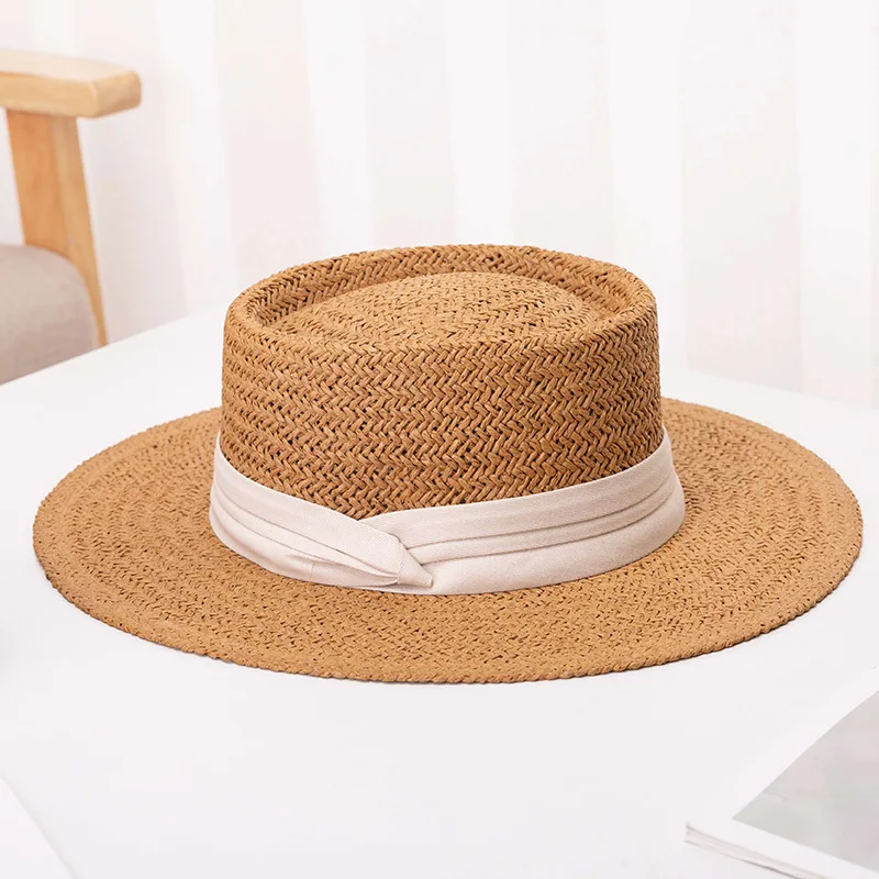 Women New Summer Flat Top Big Eave Hat Outdoor Travel Sun protection Beach Hat Net Red Top Hat Wholesale