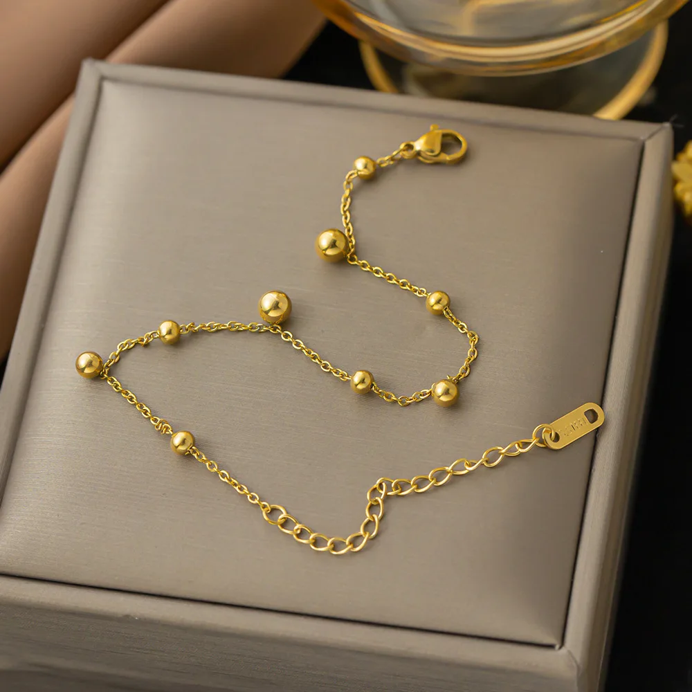 High End Gold Plated Stainless Steel Bead Satellite Pendant Bead Chain Bracelet For Women Wholesale Jewelry