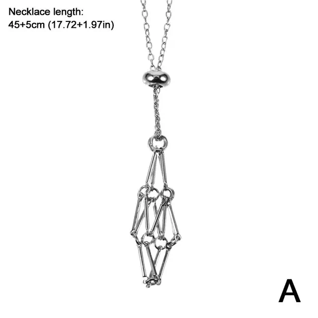 Stainless Steel Design Crystal Cage Necklace Holder Net Metal Chain Stone Collecting Holder Adjustable Pendant Jewelry