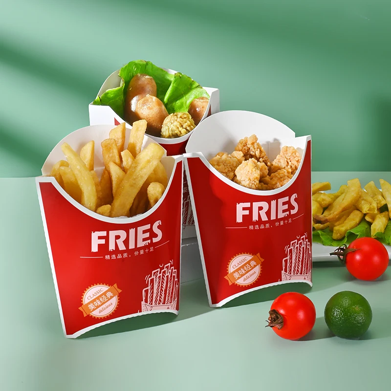 Customized Disposable Food Kraft Paper Packaging Fried Chips Bag Packing Tray For Restaurant