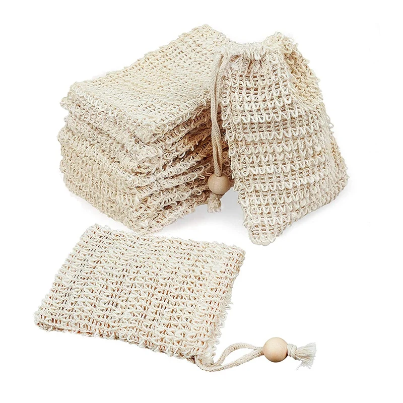 Natural Organic Mesh Bags Pouch Soap Saver for Massaging & Scrubbing sisal with Drawstring