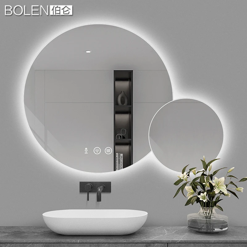 2 Round Frameless LED Mirror Defog Irregular Shape Wall Mounted