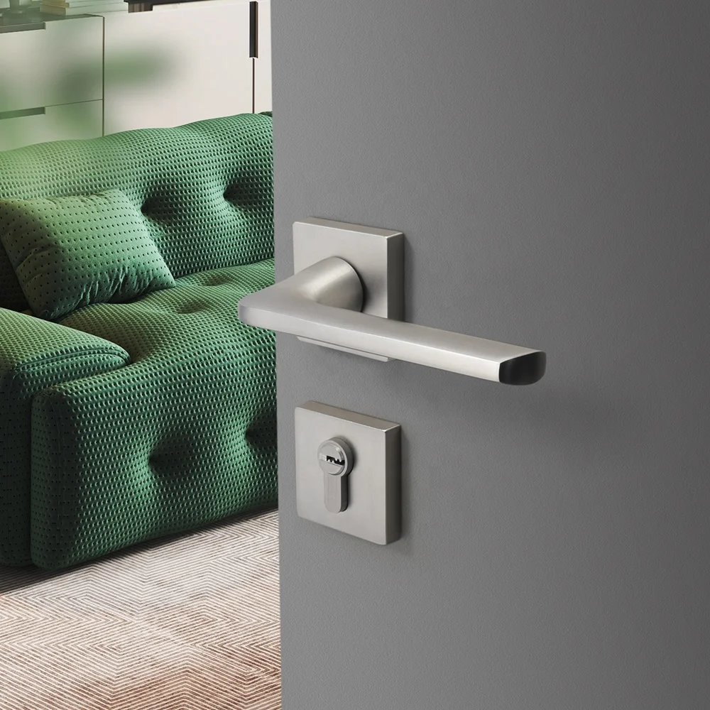 Yonfia A8142R03 satin nickel solid aluminium interior door handle modern home bedroom door lock handle set for bathroom door