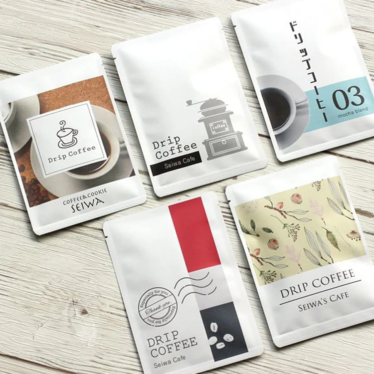 Custom Printing Recyclable Compostable Heat Seal 3 Side Seal Hanging Ear Filter Drip Coffee Packaging Bags With Tear Notch