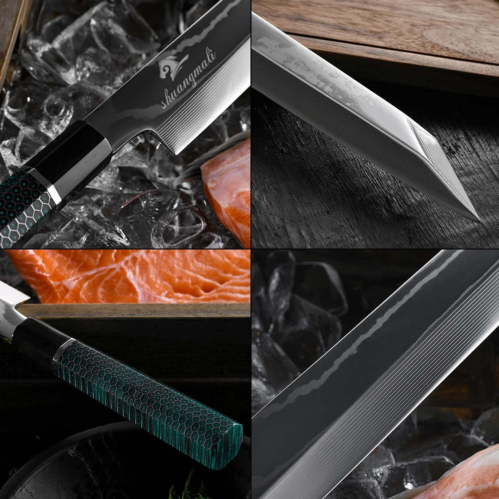 Hand Made 10 Inch Japanese Damascus Kiritsuke Chef Sashimi knife With Buffalo Horn Handle