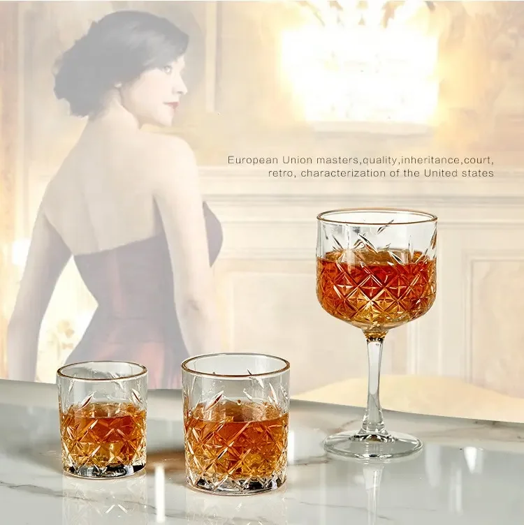 Personalized Elegant Bohemia Crystal Wine Glasses Barware Engraved Cocktail Glass With Gold Rim