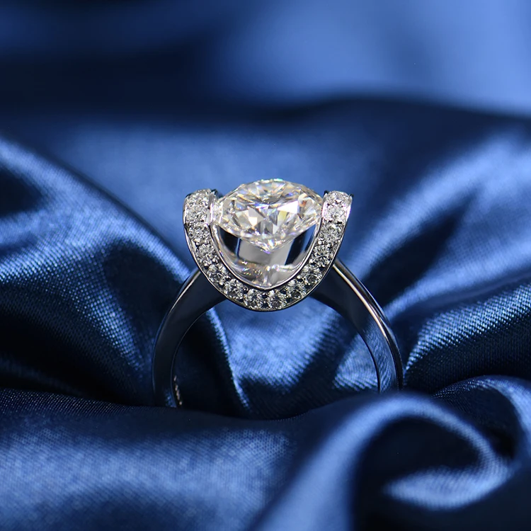 Silver wedding Rings Women Diamond Cut moissanite  Engagement Ring US Size 6-10