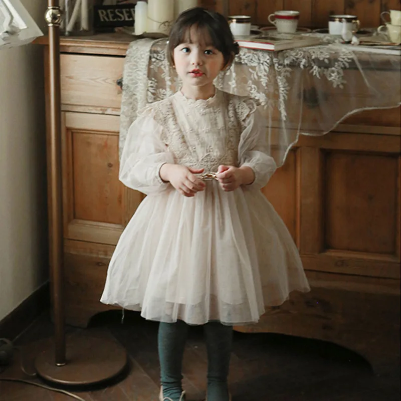Wholesale Factory Girl Princess Dress New Girl Mesh Embroidered Dress Kids Tulle Balloon Sleeve Dress