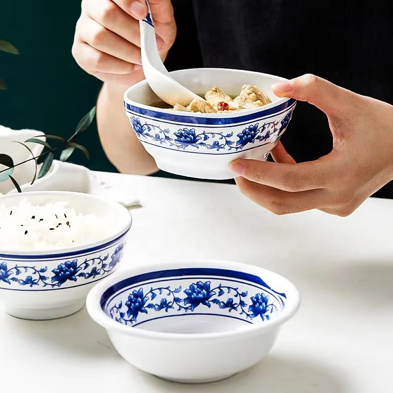 Chinese traditional style blue and white porcelain melamine bowl cheap A5 100% Tableware  Bowl Seasoning Bowl