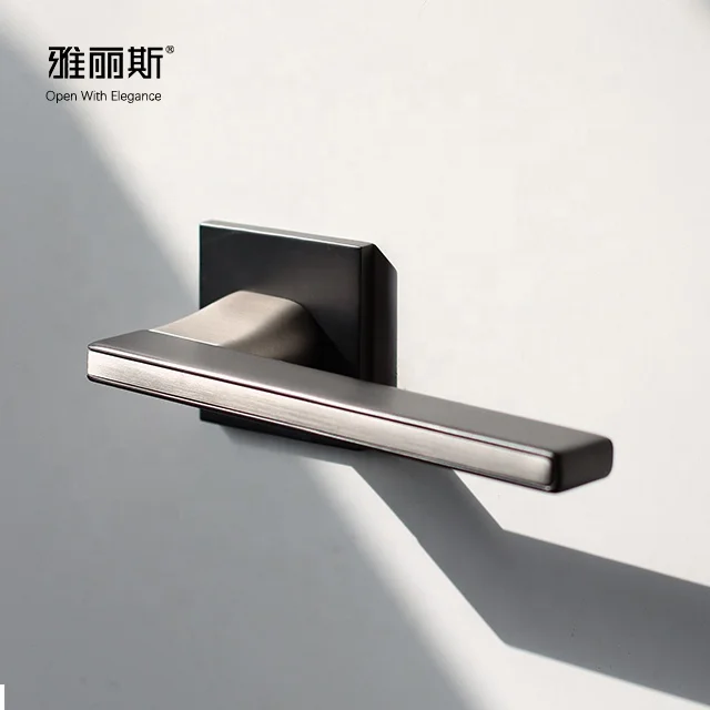 
Matt black flat interior chrome square door lever handle 