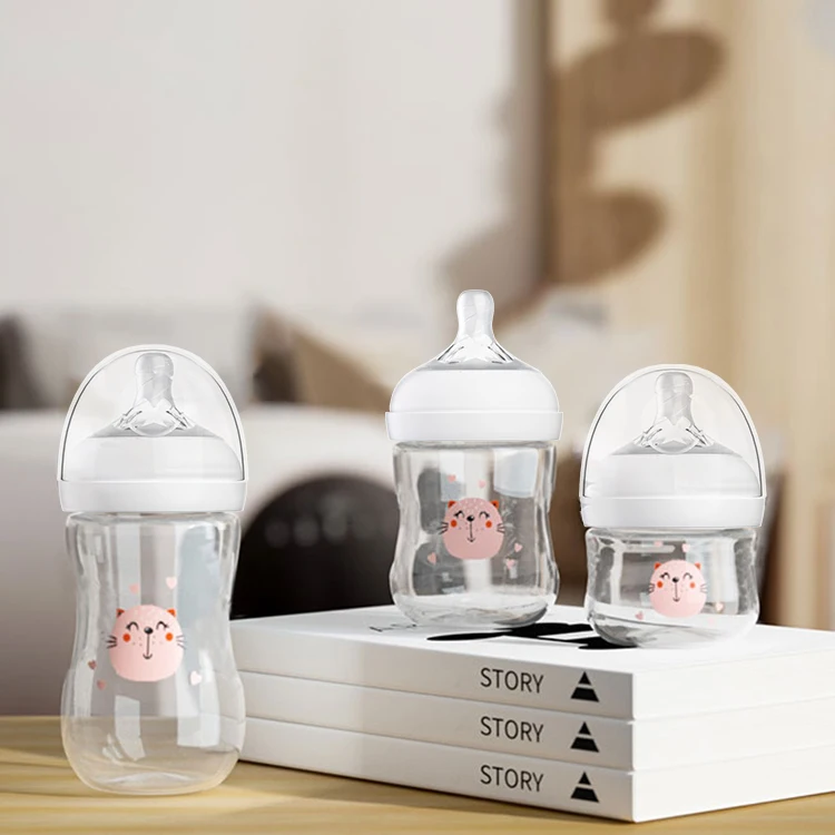 Source Manufacturer PP Bisphenol A Free Wide Mouth Cardioid Newborn Anti Flatulence Bottle Baby Food Feeder