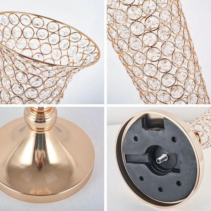 2024 Wedding Decor Gold Center Piece Table Big Floor Metal Wire Luxury Crystal Trumpet Floral Vase