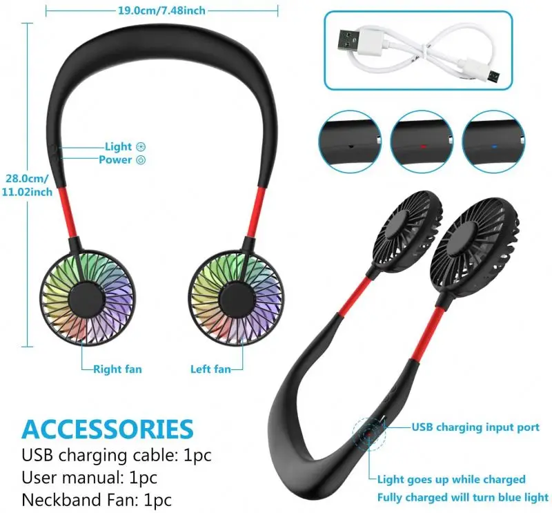 Hand Free Personal Fan Portable USB Battery Rechargeable Mini Fan Headphone Design Wearable Neckband Necklace Fan
