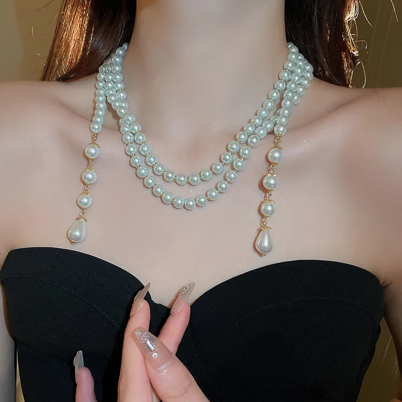 Custom irregular long imitation pearl necklace multi-layer beading a variety of specifications high-grade collar mother necklace