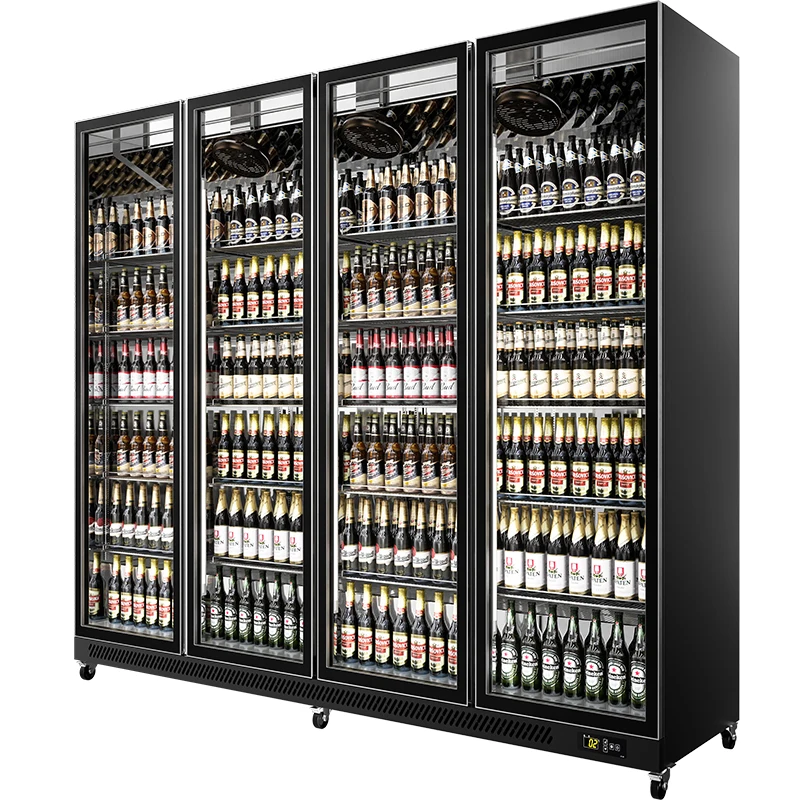 LW2250C Full Screen Factory Supply Without Defogging Black White Color 1500L Four Door Fridge For Food Processing Factory