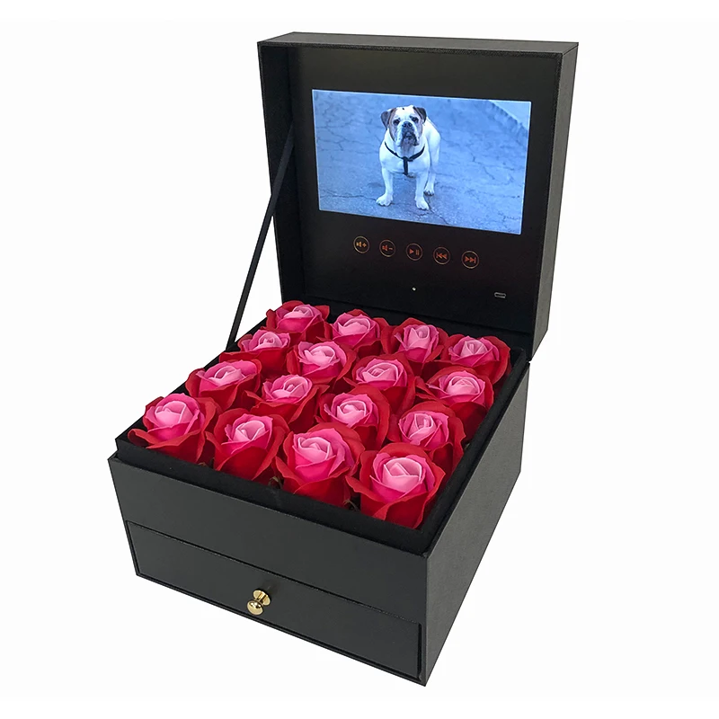 
Upload Your Video Lcd Screen Video Drawer Box Packaging With Flower / Gift Drawer Box 