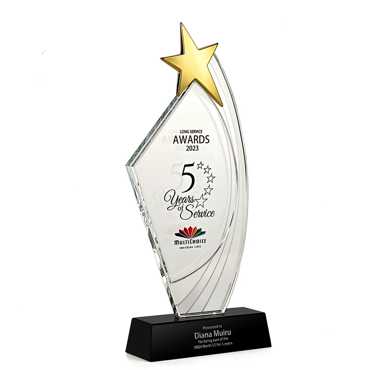 Сияющая Мода на заказ Новый хрустальный стеклянный трофей металлические пятиконечные звезды наградные качественные сувениры компании