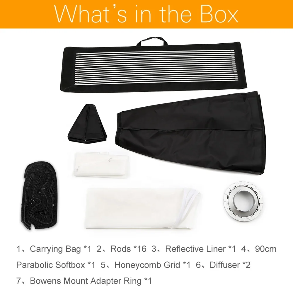 Godox Portable P90L 90CM Deep Parabolic Honeycomb Grid Softbox Bowens Mount Studio Flash Reflector Photo Studio Softbox