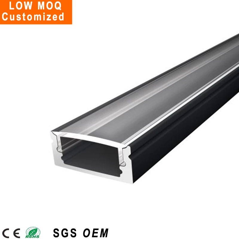Low Moq Customized difusor flat 3m Preto fita de led perfil de led