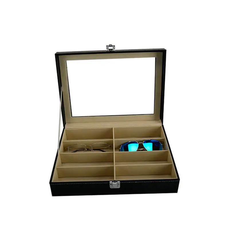 custom high quality black 8 bit glasses box wholesale leather lady glasses packaging box