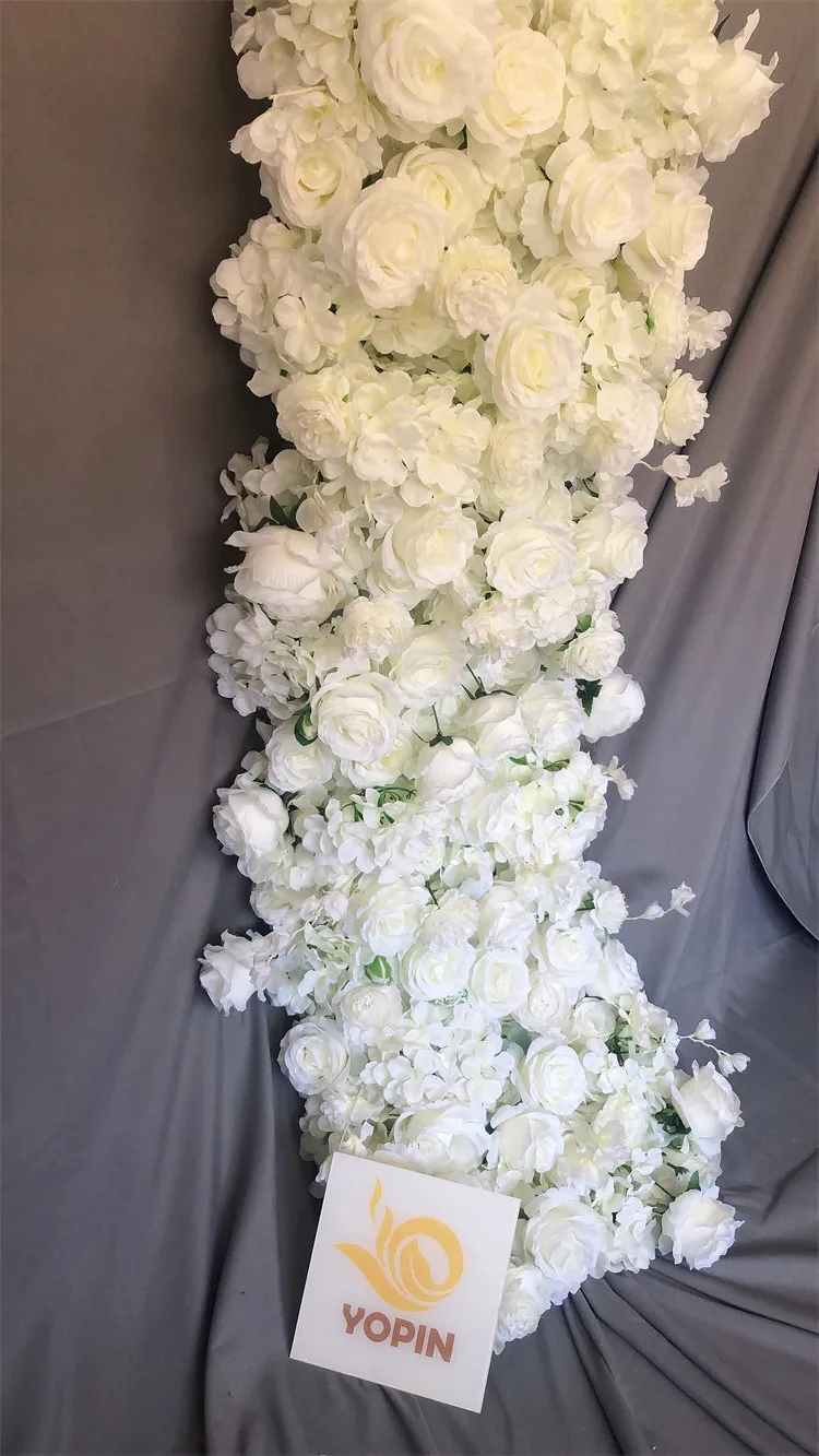 YOPIN-148 Customized Artificial White Silk 3D Flower Table Runner Wedding Decorative