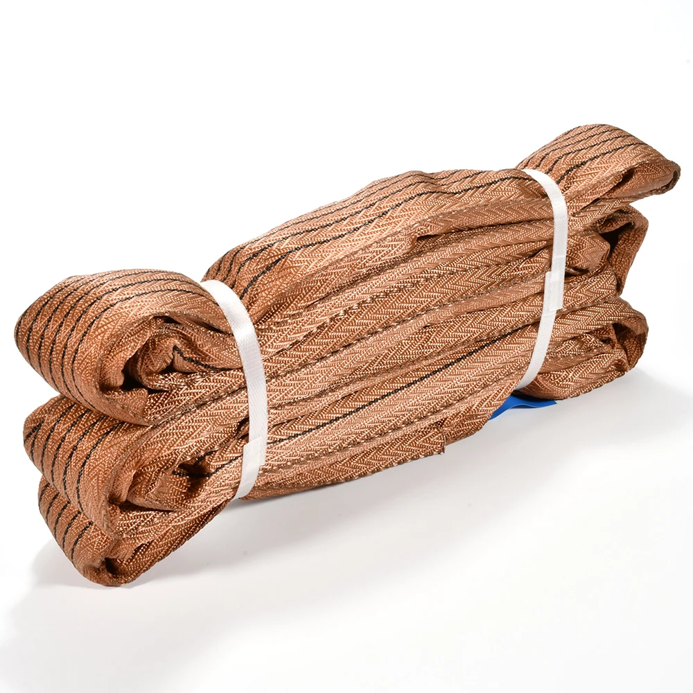 Safety Factor 7:1 Capacity 6T Double Thick Fishbone Weave Jacket Synthetic Polyester Sling Brown Endless Round Lifting Sling