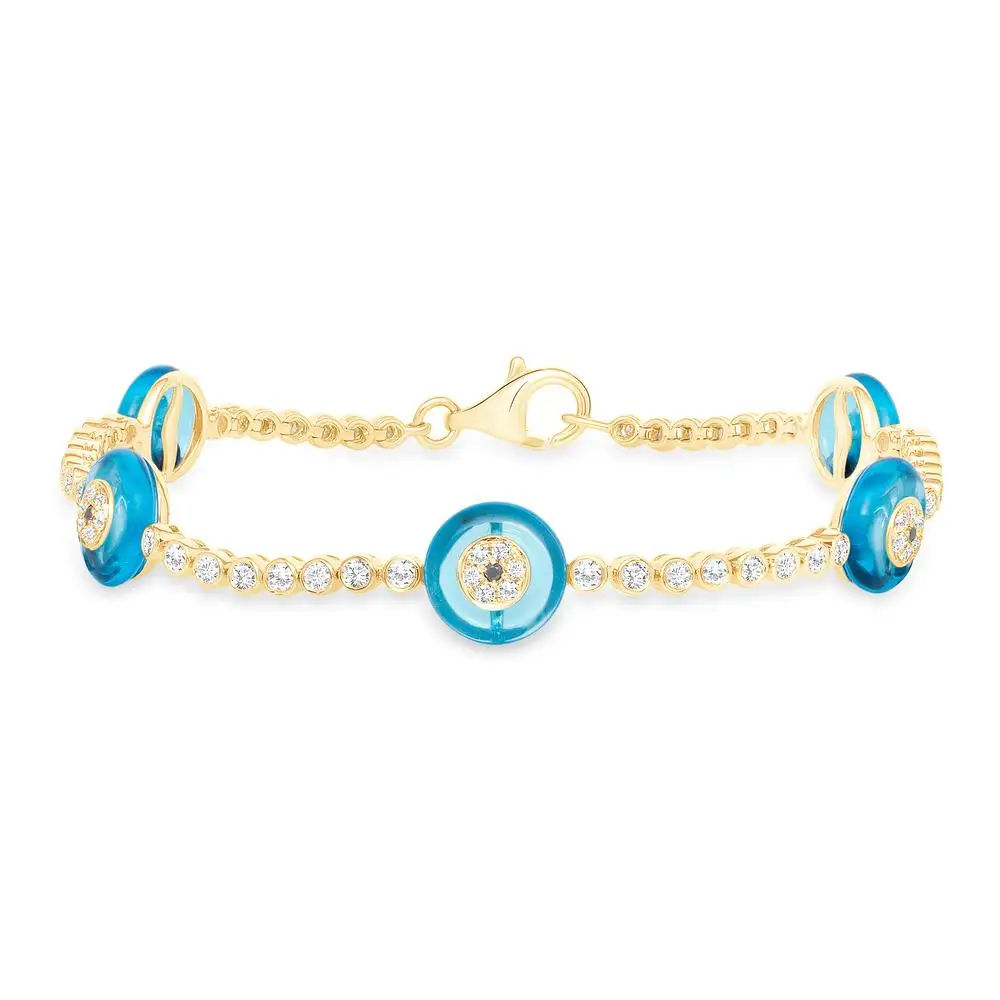 Celebrity 925 Sterling Silver Gold Plated Bezel Setting Evil Eye Tennis Bracelet