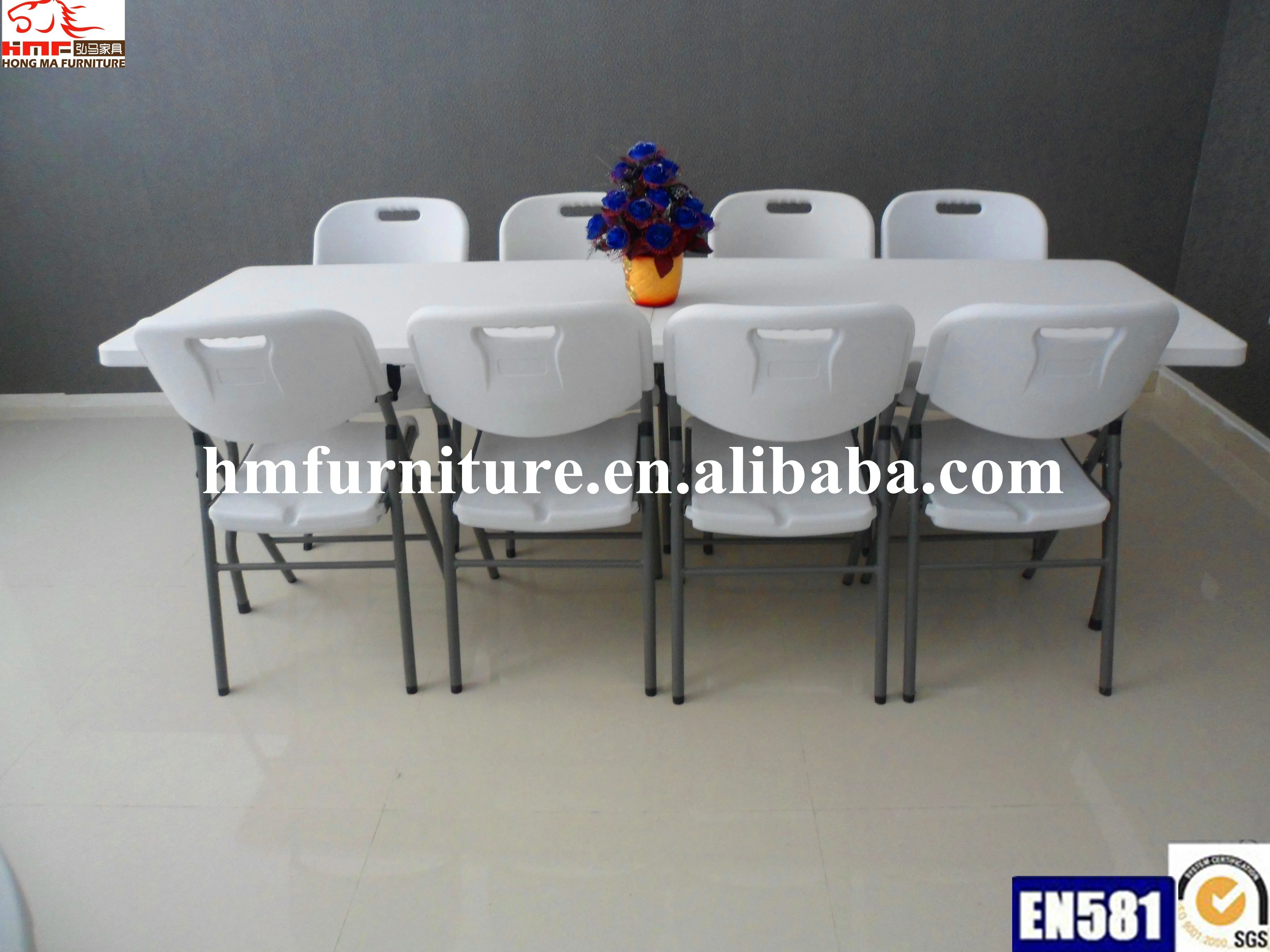 HDPE 8ft Portable Plastic Folding Table With Chair Set For Outdoor for 8 person