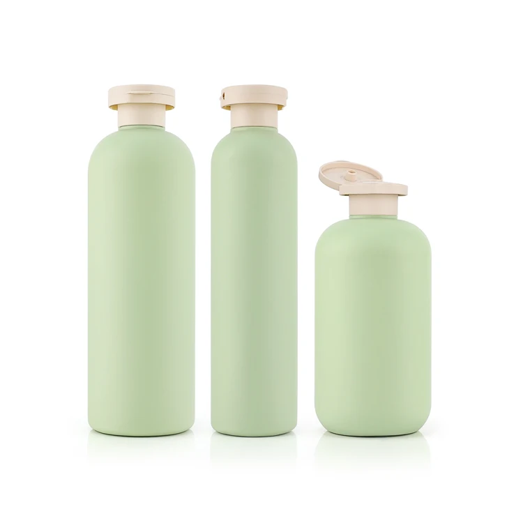 Eco friendly hair body skin care bottles set toner lotion shower gel wash shampoo container empty green hdpe plastic bottle