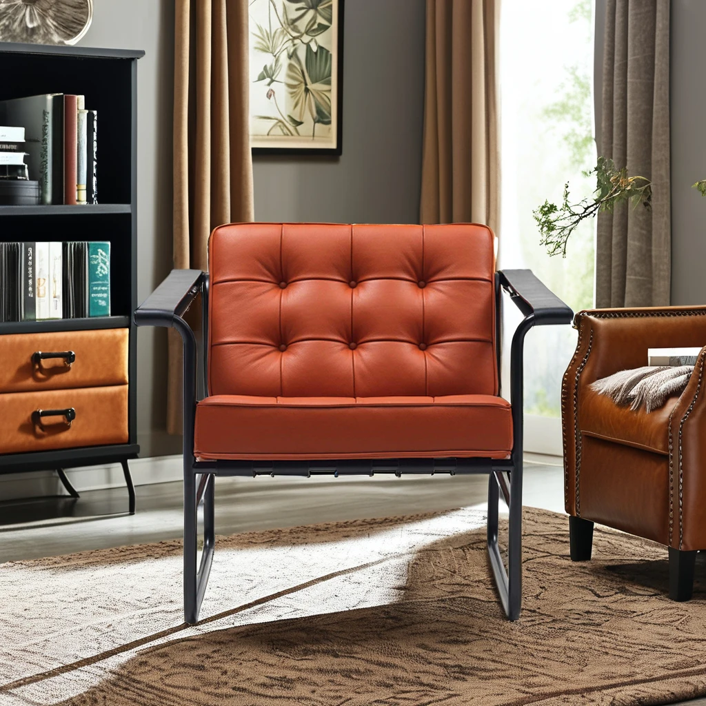 Hans Retro Leather Single Sofa Chair Modular Leisure & Office Negotiation for Dining Outdoor Bedroom & School Hotel Use