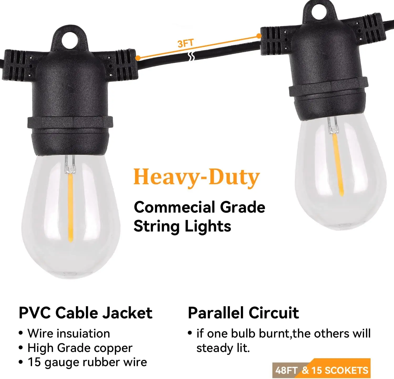 Hanging Balcony Decor Light Commercial Grade S14 LED Festoon Lighting Waterproof Outdoor Lighting Garden for Yard Gazebo Wedding