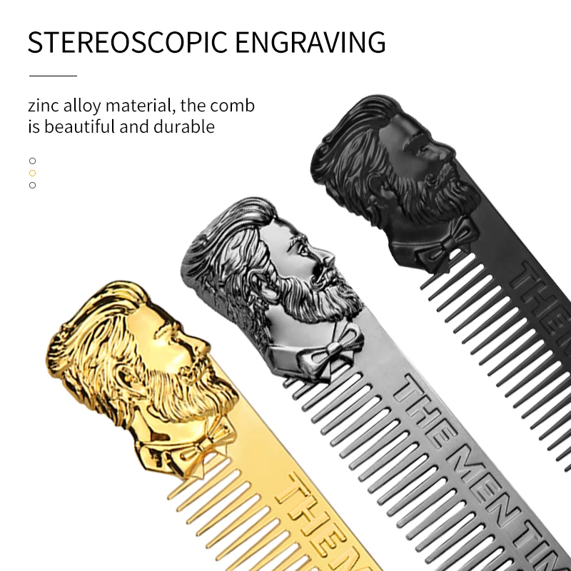 Professional Barber Luxury Gold Retro Style Skull Beard Comb Oil Hair Gentleman Shaping Tools Zinc Alloy Metal Portable Comb