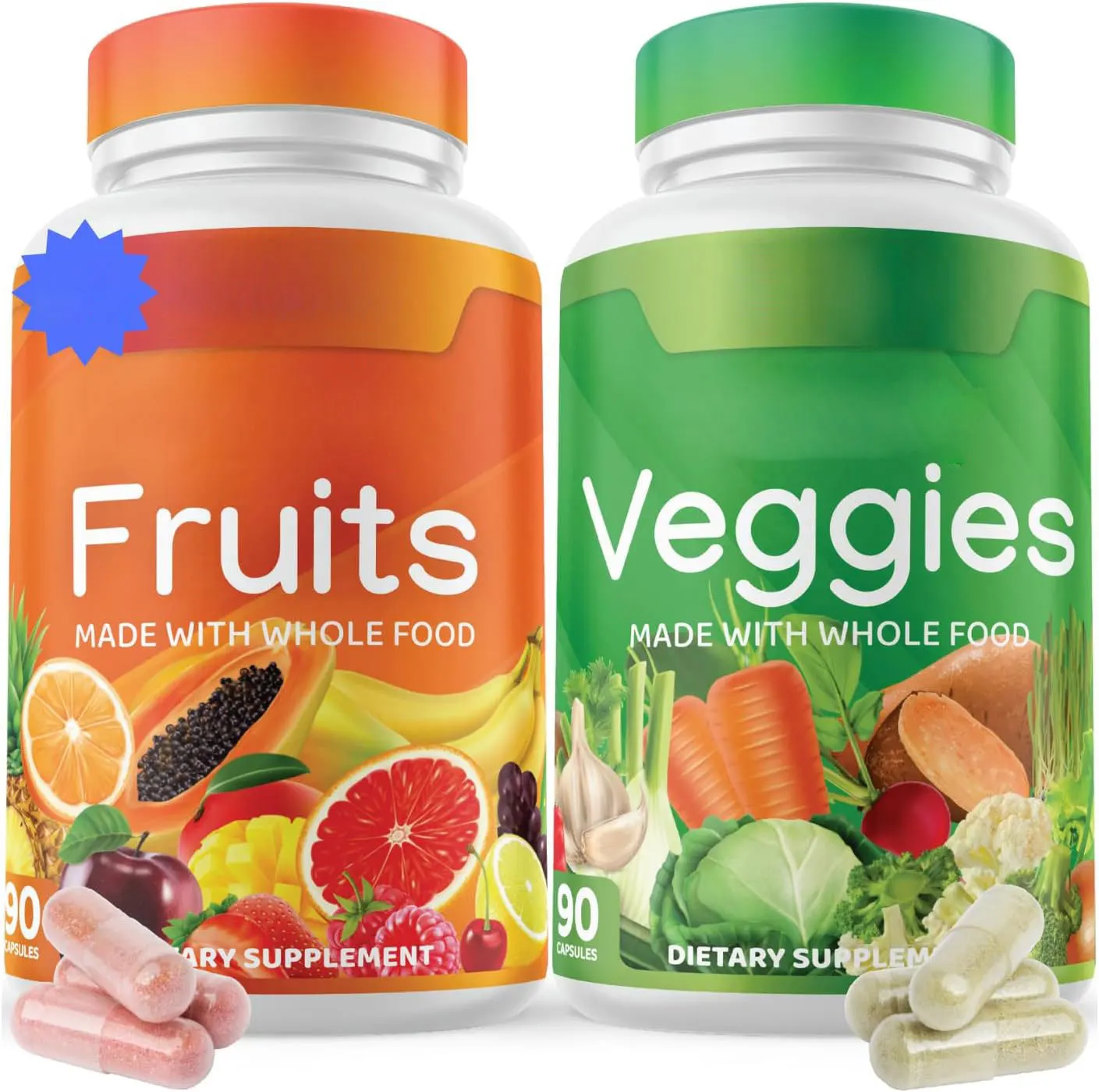 Fruit and vegetable capsules Supports a Balanced Diet No Added Sugars Enriched with Antioxidants