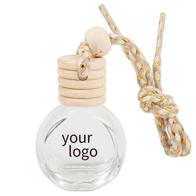 Custom Logo 10ml Shape Flat Glass Car Perfume Bottles Empty Hanging Car Diffuser Windshield Pendant Car Perfume Carrying Bottle
