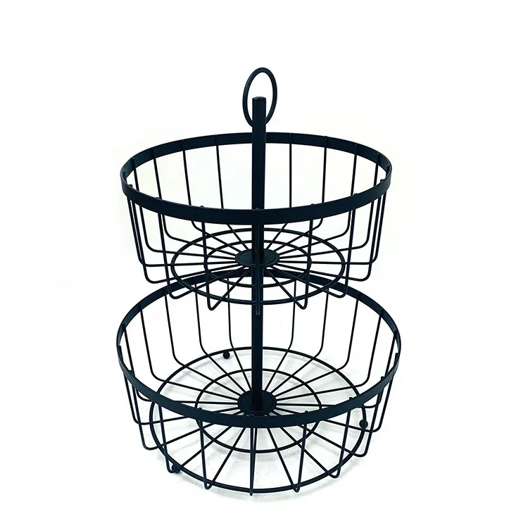High quality Kitchen metal 2 tier iron storage basket Food Organization Holder Metal Fruit Mesh Basket