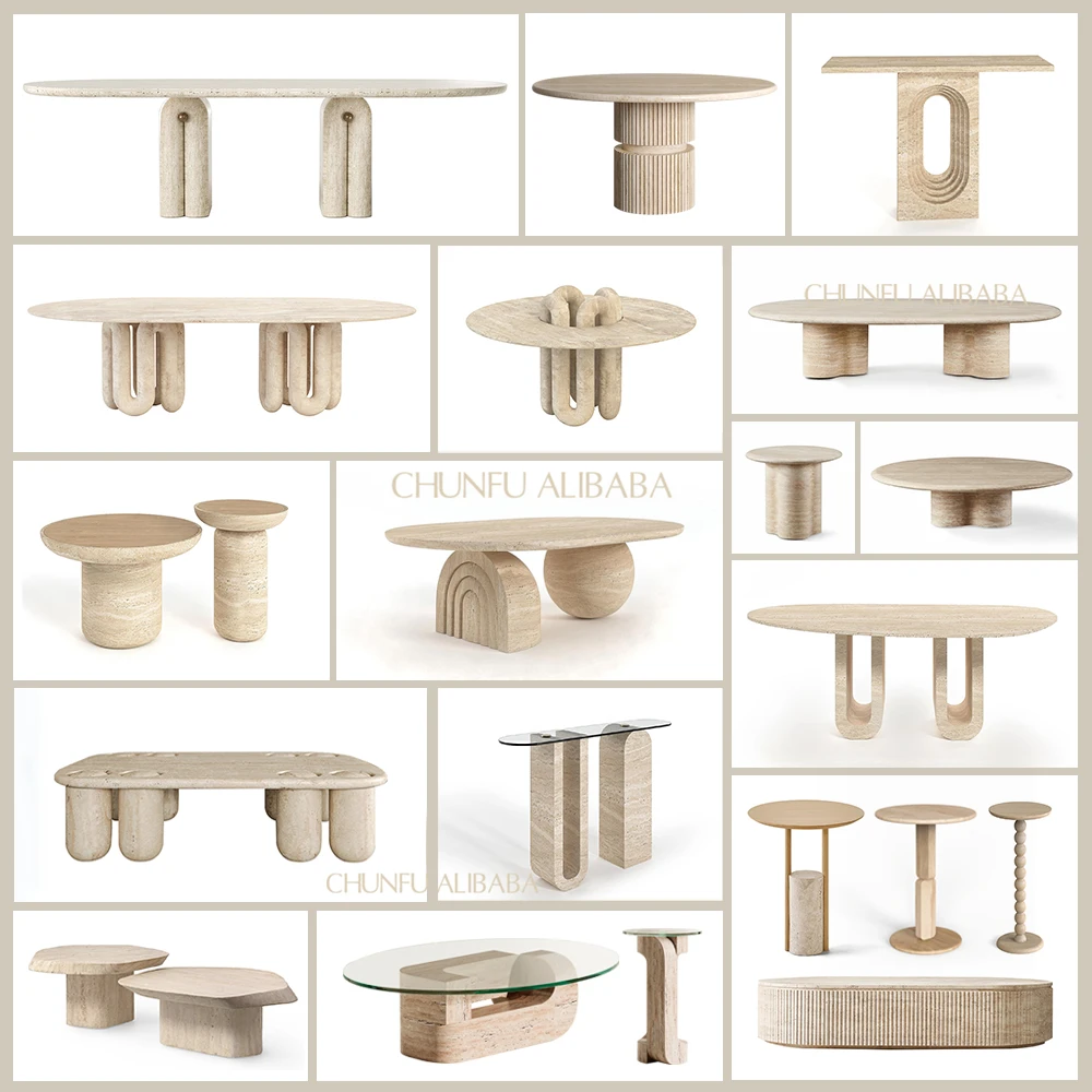 Modern minimalist nordic living room furniture villa coffee table travertine side table  bench