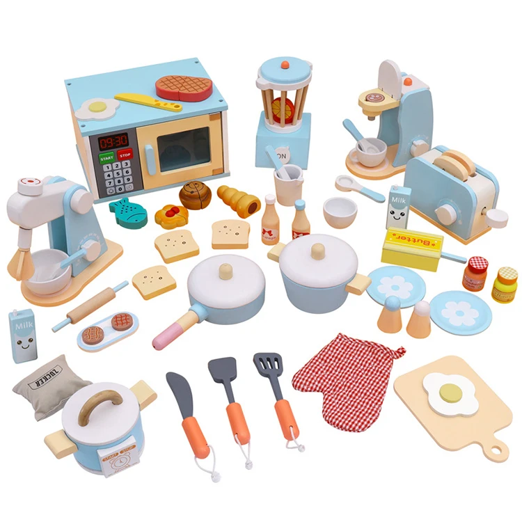 Realistic Eco-friendly Material Wooden Kitchen Cooking Set Toys For Kids